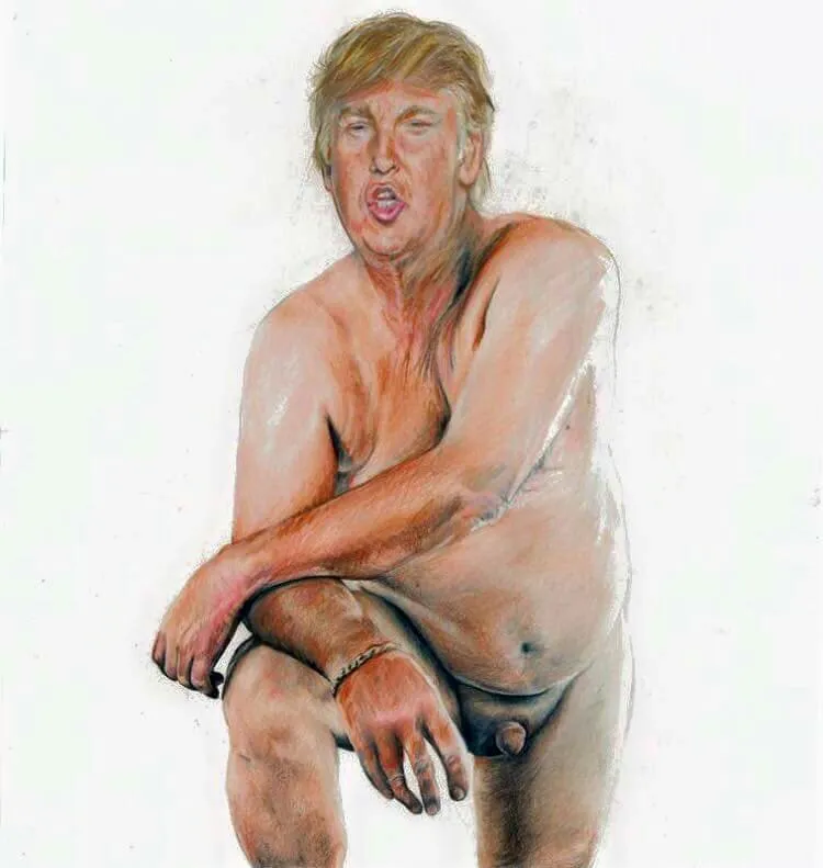 Presidential peanut dispenser – Naked Trump cartoon images to hold peanut packets in pubs