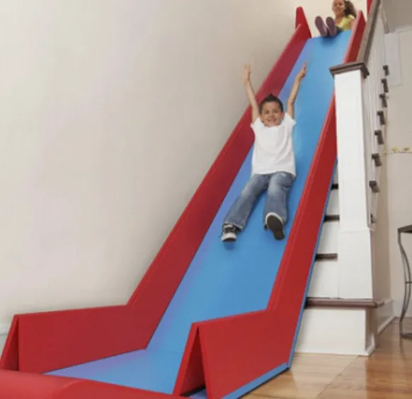 Indoor kids slides that fold or roll out over your stairs