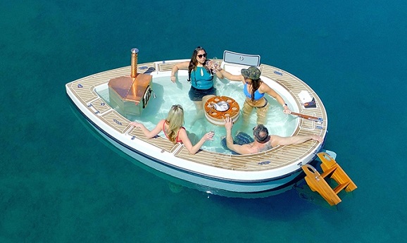 A hot tub boat