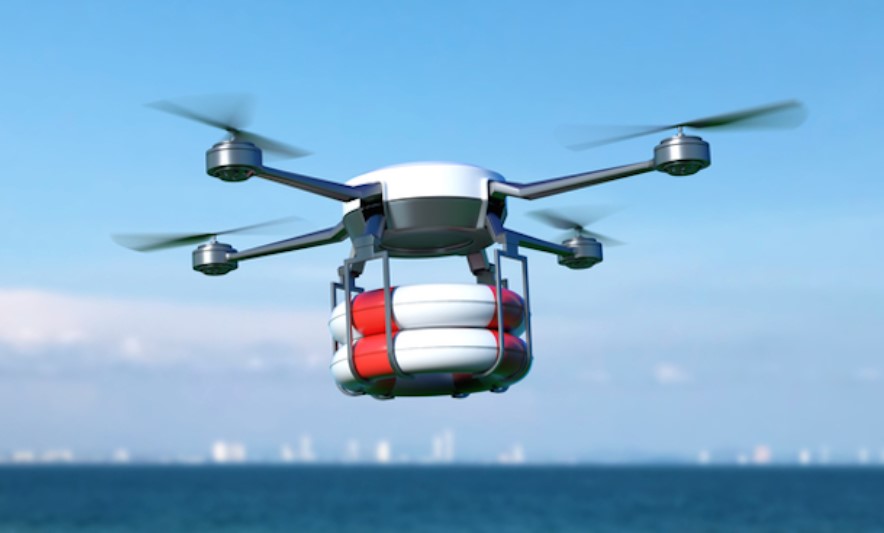 Lifeguard drones – drops you a self inflating dinghy or ring