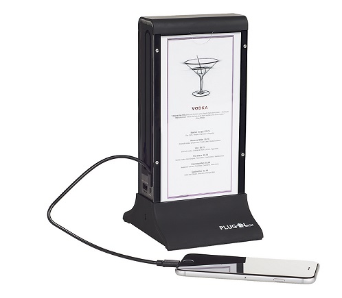 Functional restaurant items with built-in chargers for customers
