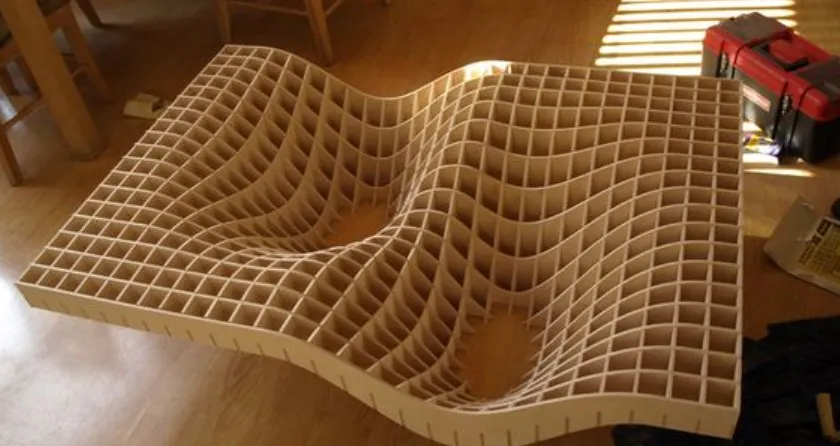 Warped spacetime furniture – no flat surfaces, anywhere, like reality